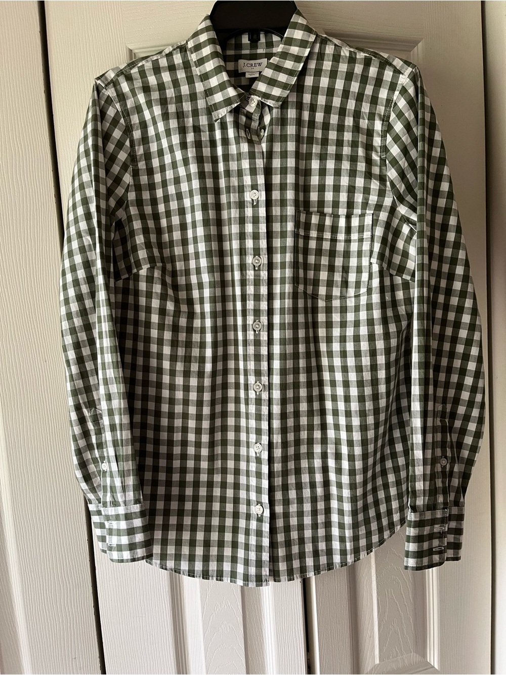 J. Crew Womens Green and White Gingham Button-Down Shirt